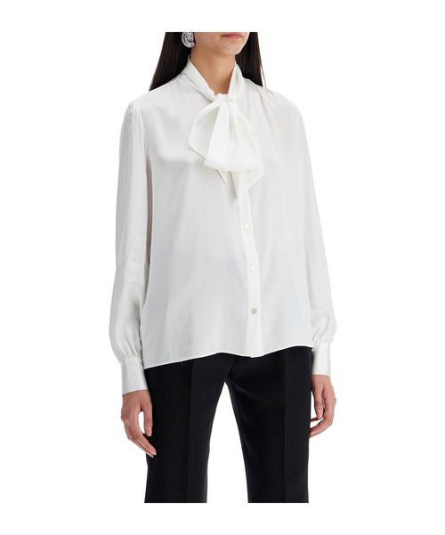 Pussy-bow collar silk blouse