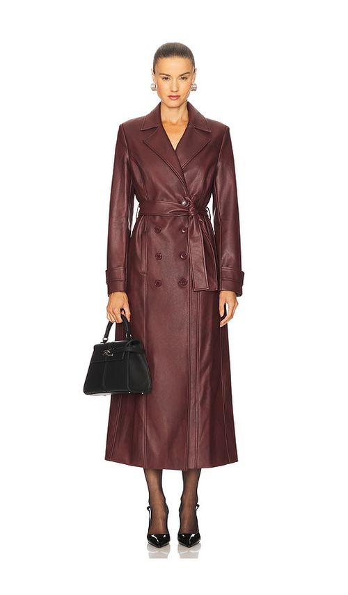 Bardot Faux Leather Longline Coat in Burgundy.  XS also in L, M