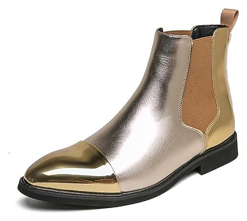 Men's Chelsea Fashion High Top Boots Casual Men's Dress Boots (Color : Gold