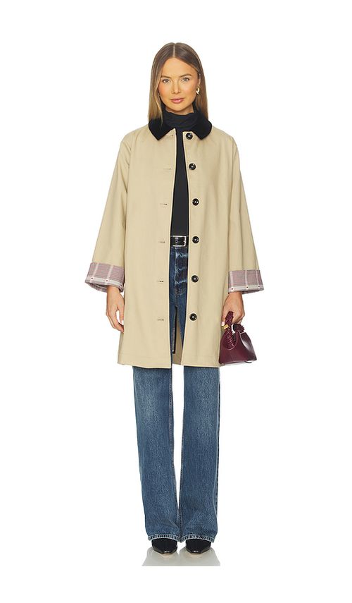 Maude Club Abigail Trench Coat in Tan With Plaid Combo. S also in L