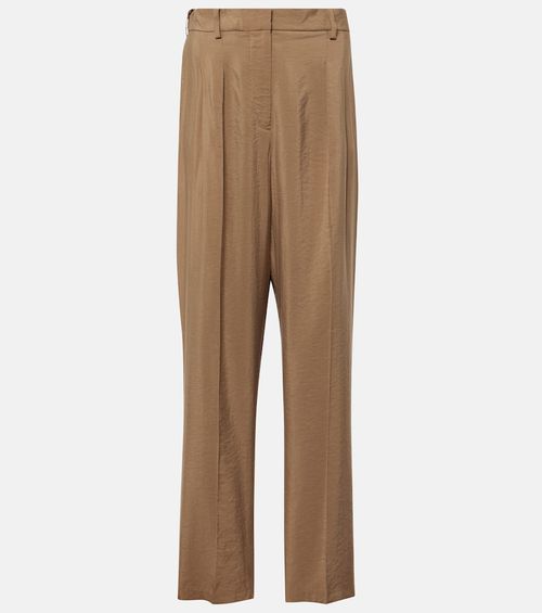 Pleated silk-blend twill straight pants