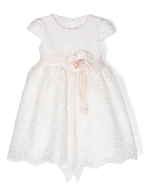 Floral-lace short-sleeve dress - White