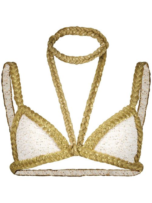 Braided-trim tweed crop top - White