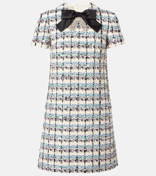 Embellished checked tweed minidress