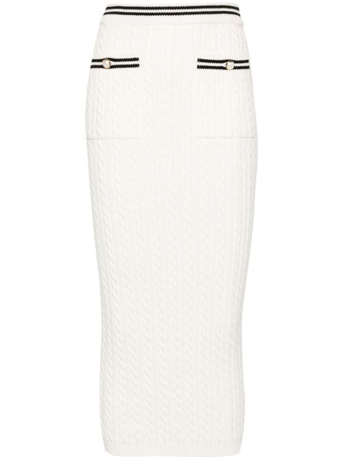 Cable-knit stripe-trim midi skirt - White