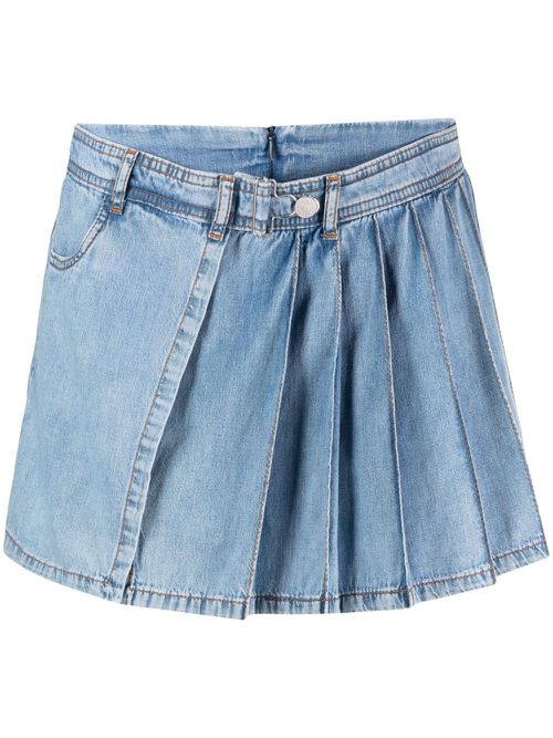 Pleated layered denim shorts - Blue