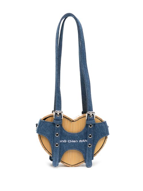 Logo-embroidered heart bamboo bag - Brown