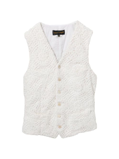 Floral-Embroidered Lace Vest — Cream