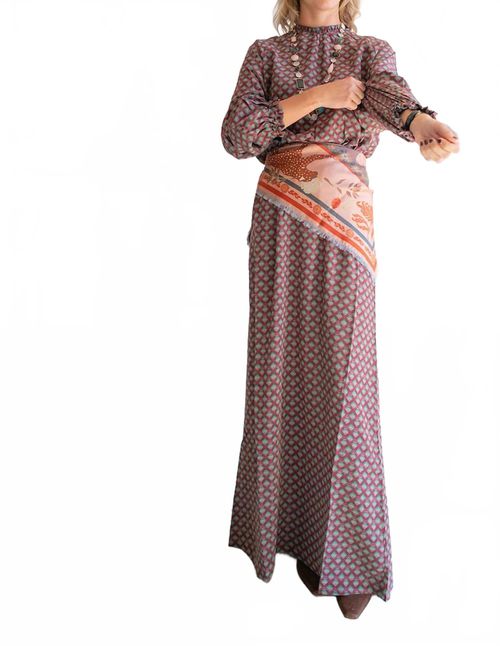 Trapezio Long Silk Dress In Red Geo
