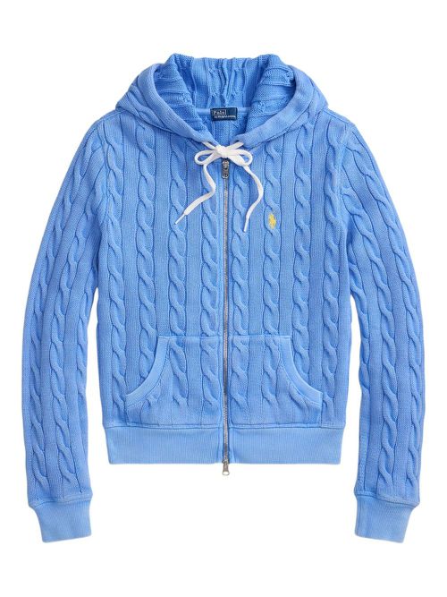 Cable-knit cotton hoodie - Blue