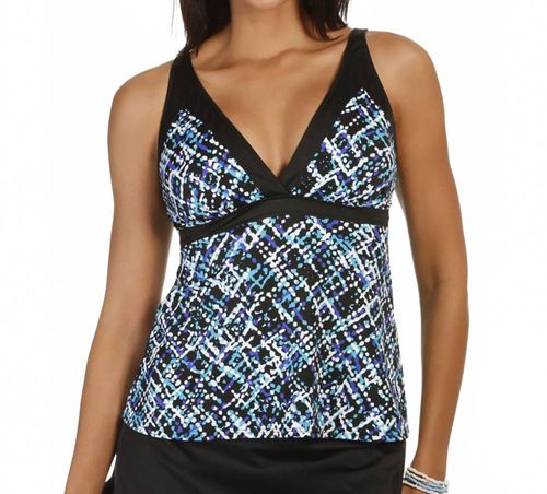 V-Neck Framed Surplice Tankini Top In Joe Positive Energy