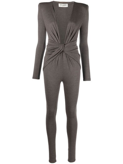 Twist-detail V-neck jumpsuit - Brown