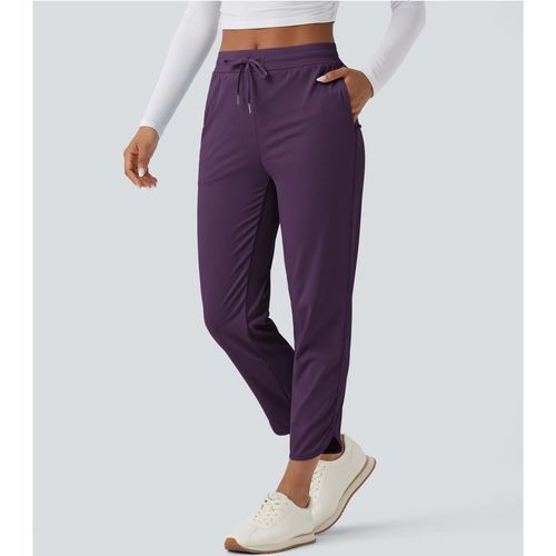 Halara Mid Rise Drawstring Curved Hem Quick Dry Golf Tapered Trousers with Pockets-UPF40+ - Blackberry Cordial - XLpetite
