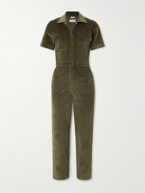 Work Cotton-blend Corduroy Jumpsuit - Green
