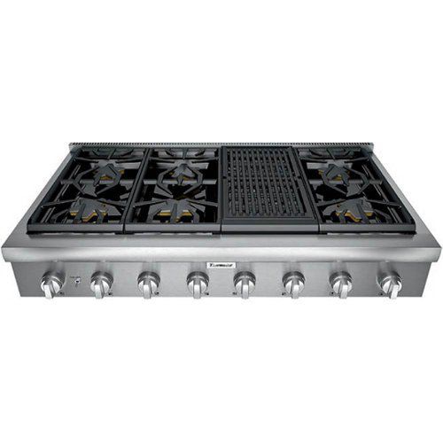 "Professional 48"" Built-In Gas Cooktop with 6 Burners and Grill – Liquid Propane Convertible - Silver"