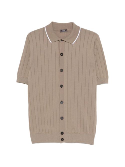 Ribbed Knit Polo — Beige