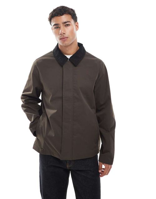 Harrington jacket with cord collar in brown