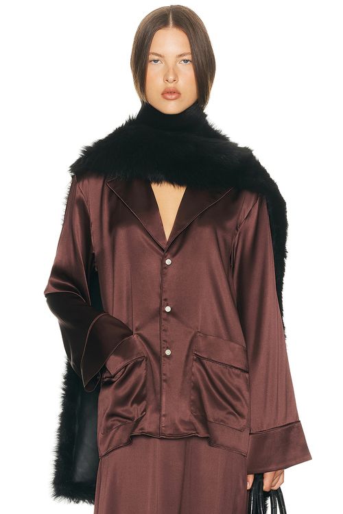 Helsa The Silk Charmeuse Pajama Shirt in Fudge - Brown. M also in XXS, XS, S