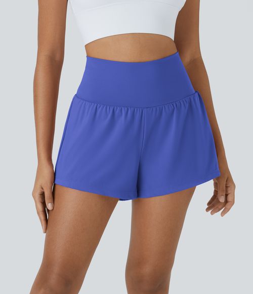 SoftlyZero™ Airy Super High Waisted Cool Touch Yoga Shorts with Pockets Gym Short - Aster Blue