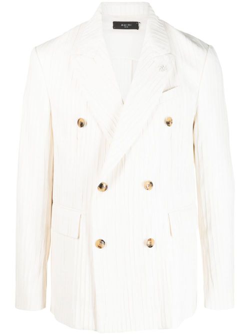 Striped double-breasted blazer - White