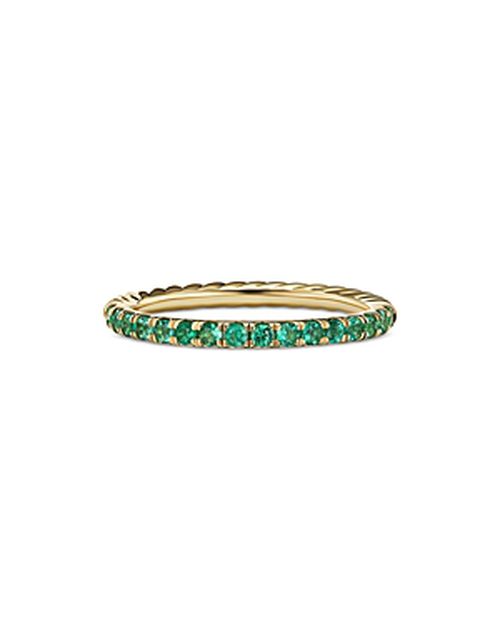 18K Yellow Gold Cable Pave Emerald Stack Band Ring