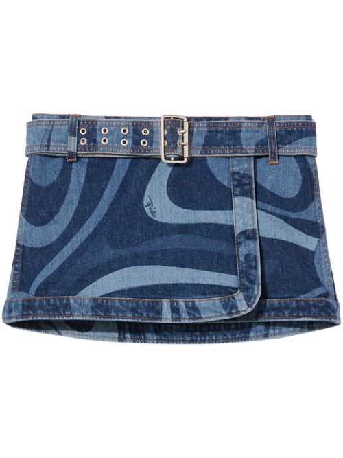 Marmo-print denim miniskirt - Blue