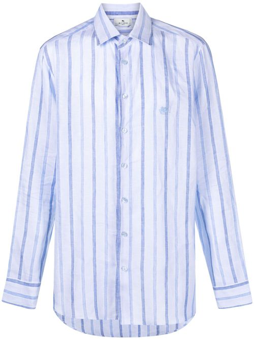 Pegaso-embroidered striped shirt - Blue