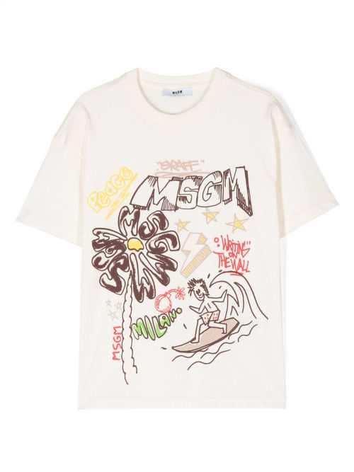 Graphic-print cotton T-shirt - Neutrals