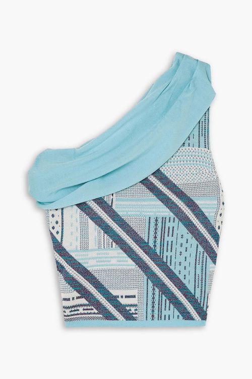 AHLUWALIA - Bioko verkürztes, asymmetrisches Oberteil aus Jacquard-Strick - Blau - UK 12