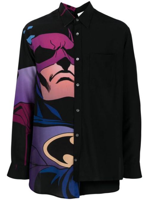 Batman-print asymmetric shirt
