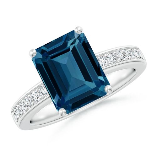 Angara 4.0 Carats Octagonal London Blue Topaz Cocktail Ring with Diamonds in Platinum