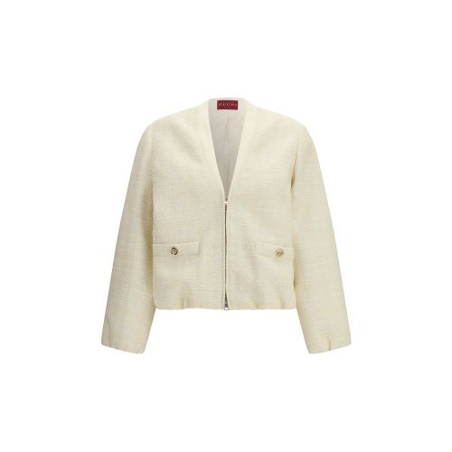 Tonal Check Tweed Blazer — Beige