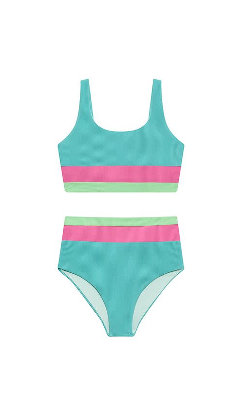 BEACH RIOT Little Mackenzie And Heidi Set in Blue. 5/6. Also