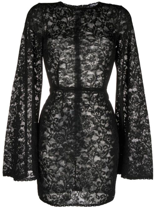 Wide-sleeve lace minidress - Black