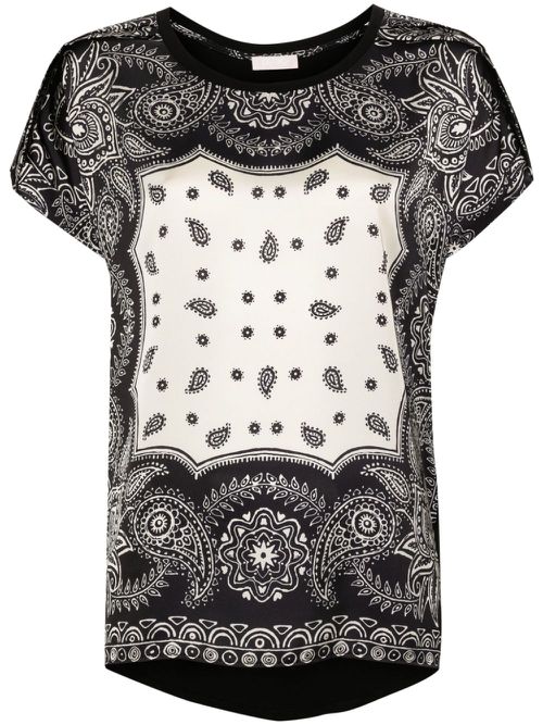Paisley-print satin T-shirt - Black