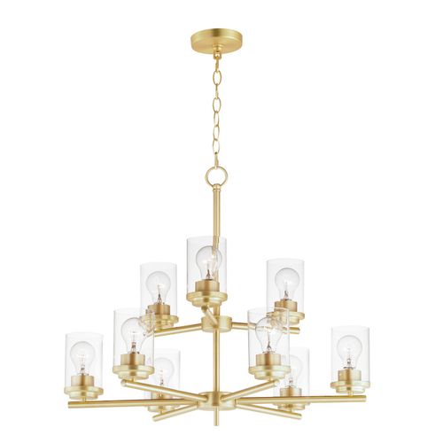 Satin Brass Nine Light Chandelier from the Corona Collection