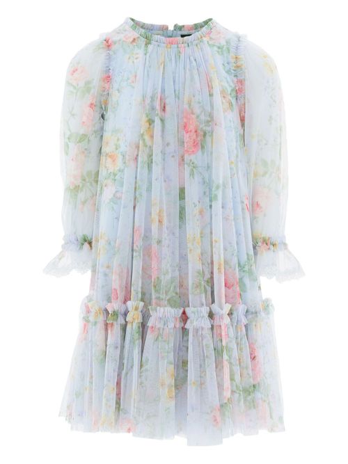 Floral-print pleated dress - Blue