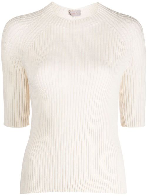 Three-quarter sleeve ribbed knitted top - Neutrals