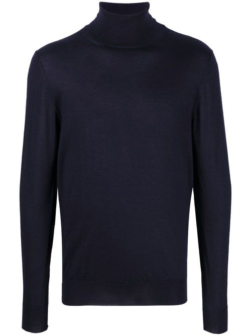Roll-neck cashmere-silk jumper - Blue
