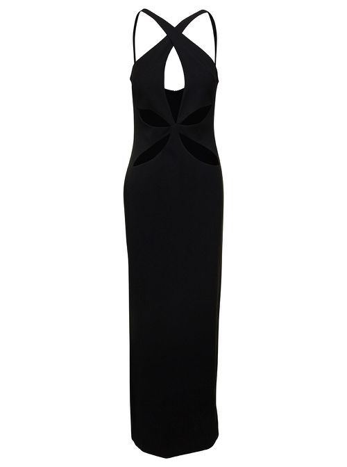 Black Halterneck Petal Cutout Dress In Polyester Woman