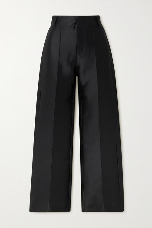 Yoshitomo Pleated Faille Wide-leg Pants - Black
