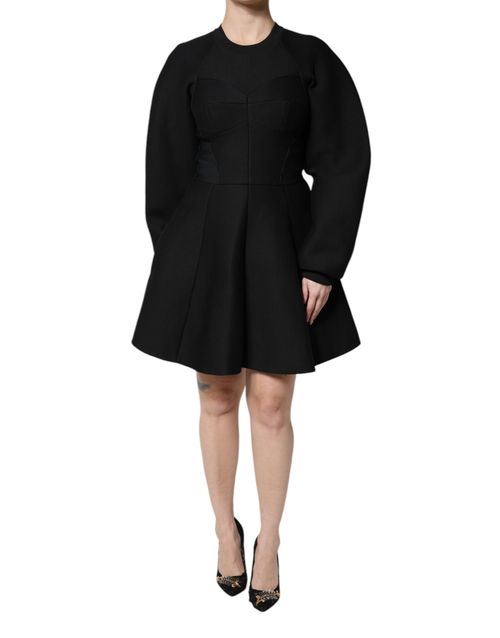 Cotton A-Line Mini Dress — Black