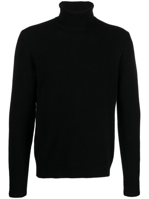 Roll-neck long-sleeve cashmere jumper - Black
