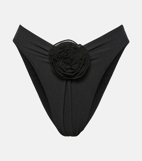 Floral-appliqué high-rise bikini bottoms