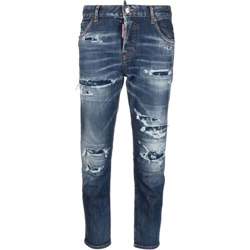 Dsquared2 Mens Skater Jean Destroyed Reinforced Denim Blue Jeans Cotton - 32 Waist