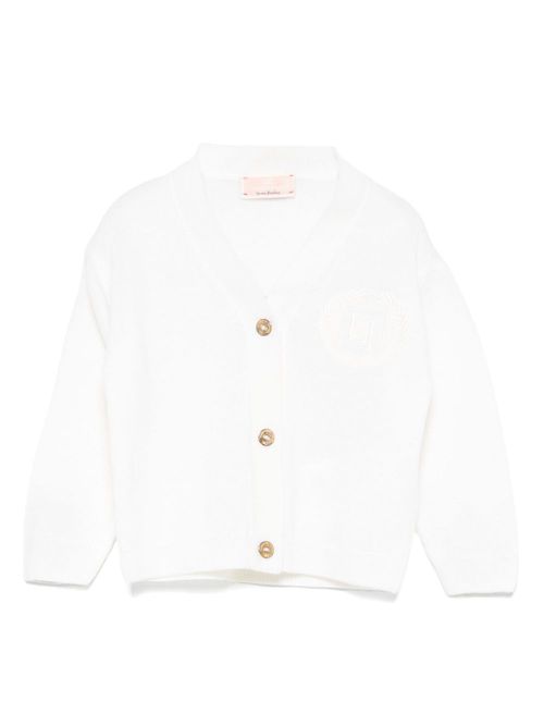 Embroidered-logo cardigan - White
