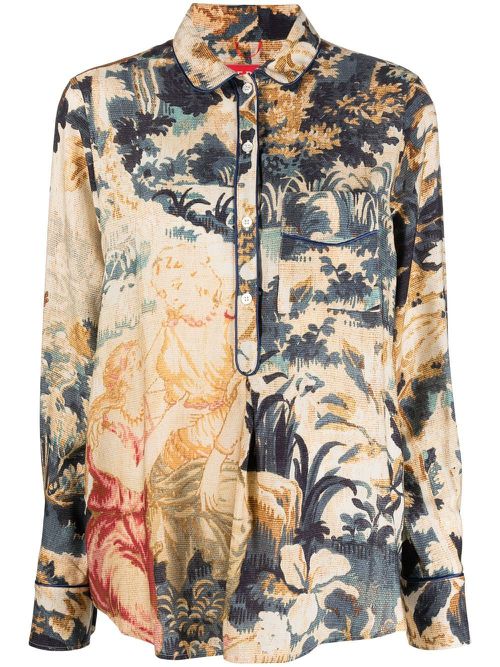 Pattered-jacquard half-button shirt - Blue