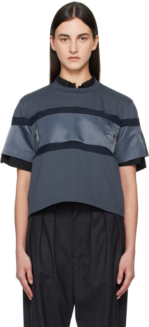Sacai Gray Nylon Twill Mix Cotton Jersey T-shirt