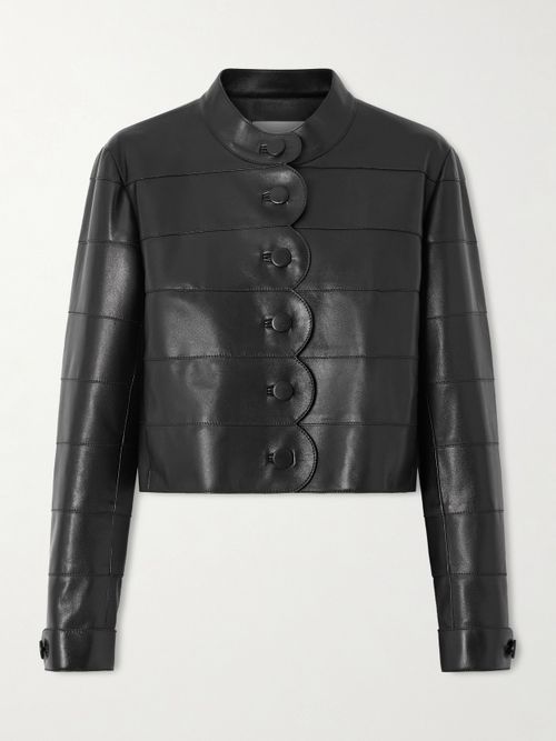 Rory Scalloped Leather Jacket - Black