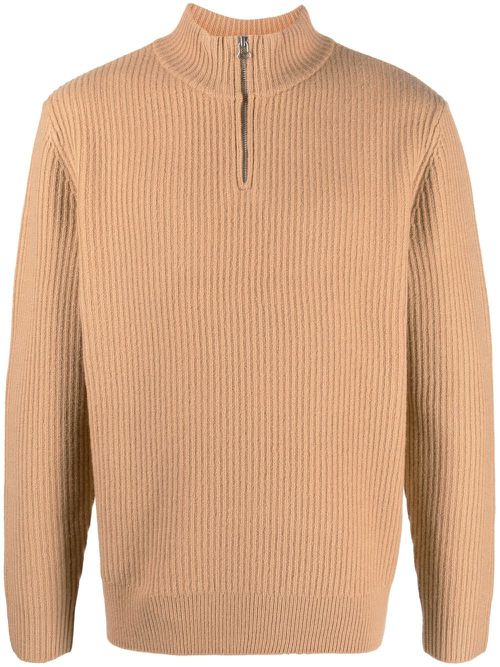 Ribbed-knit high-neck jumper - Brown